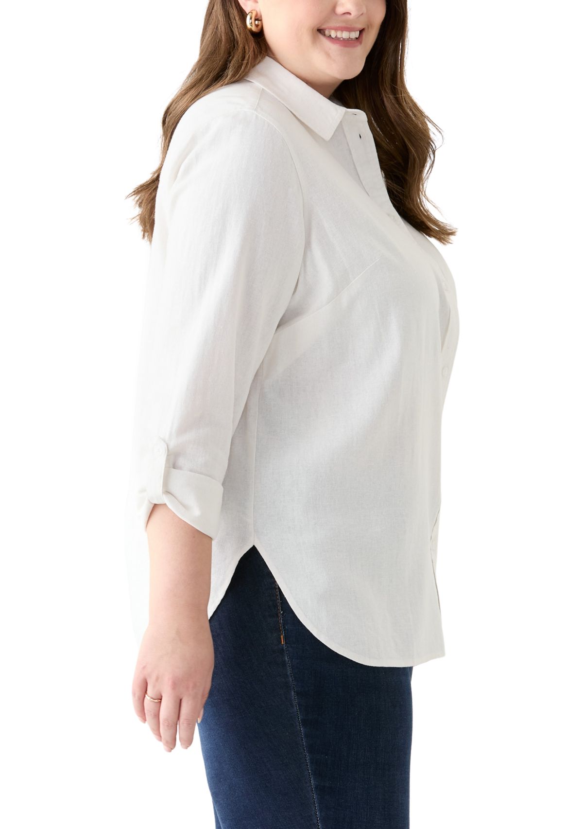 Plus Size Long Sleeve Linen Blend Shirt 
