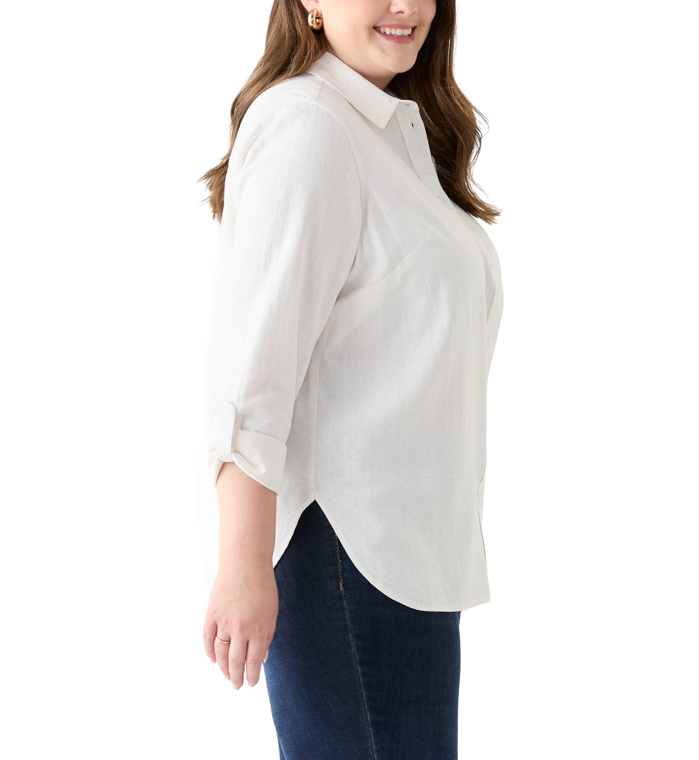 Plus Size Long Sleeve Linen Blend Shirt 