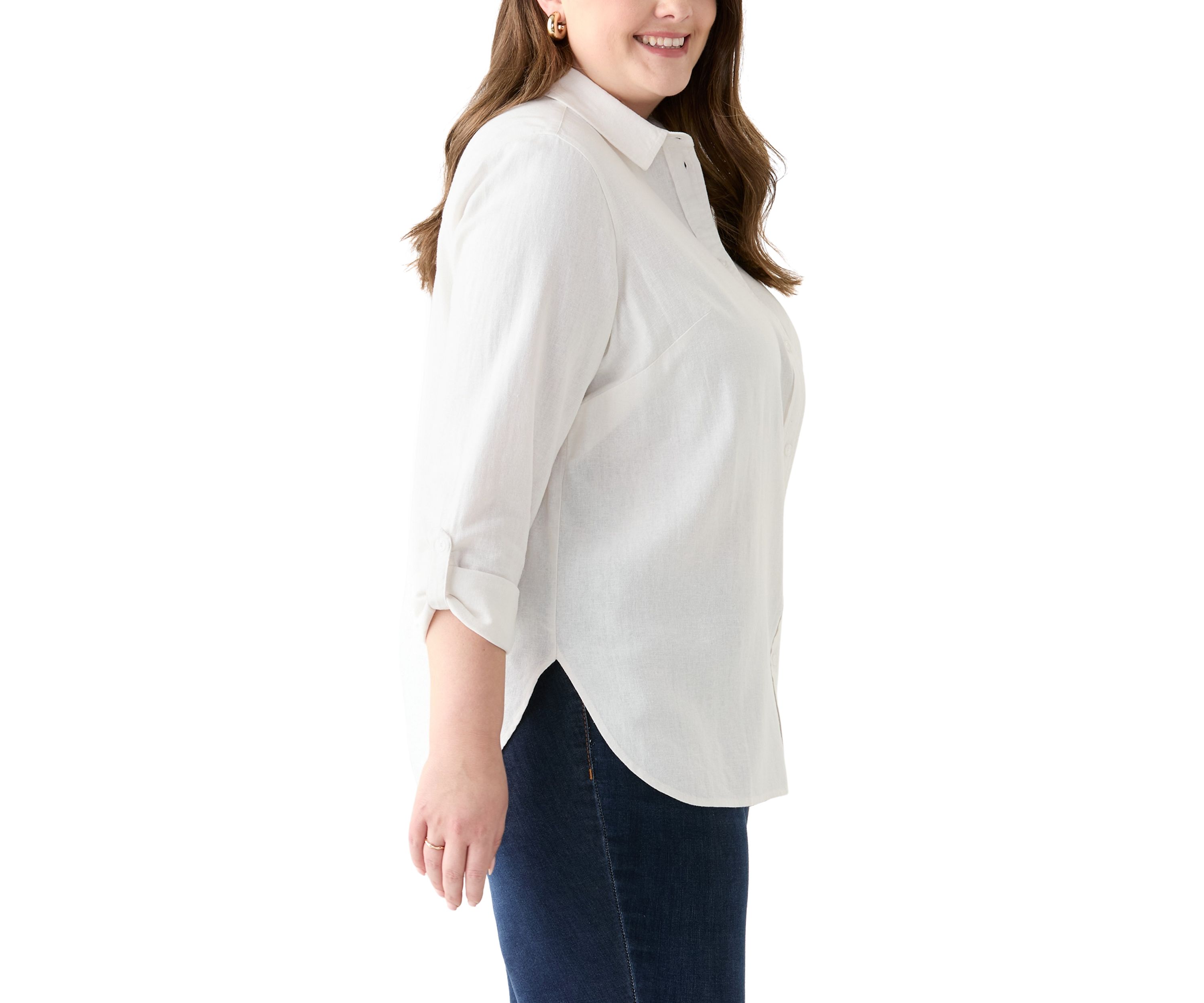 Plus Size Long Sleeve Linen Blend Shirt 