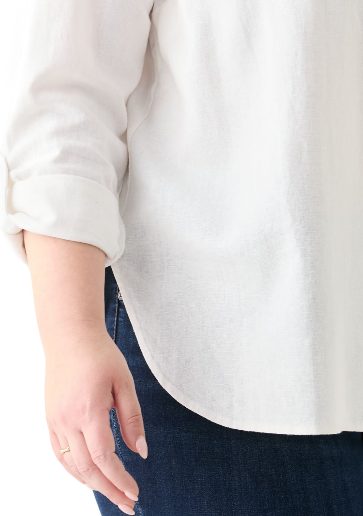 Plus Size Long Sleeve Linen Blend Shirt 