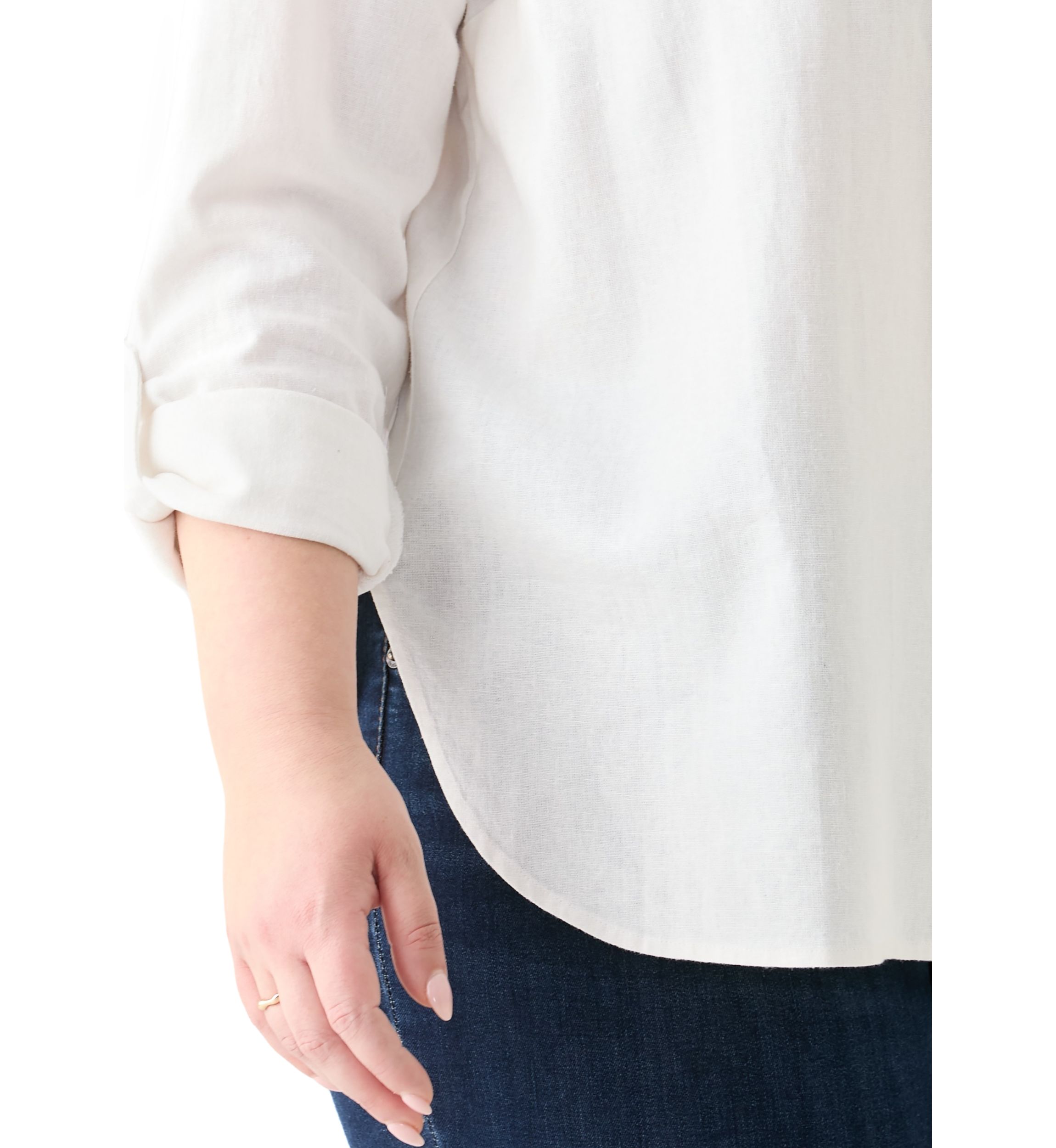 Plus Size Long Sleeve Linen Blend Shirt 