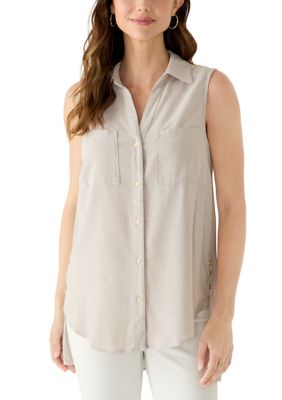 ZAC & RACHEL Women's Sleeveless Linen Tunic Top, Small