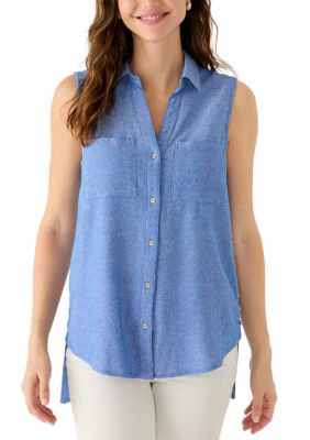 ZAC & RACHEL Women's Sleeveless Linen Tunic Top, Blue, Medium