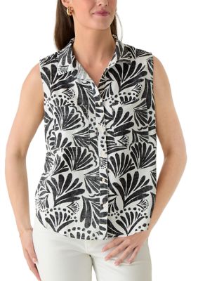 ZAC & RACHEL Women's Sleeveless Print Collared Shirt