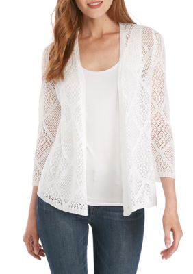 kim rogers textured cardigan with grommet tri