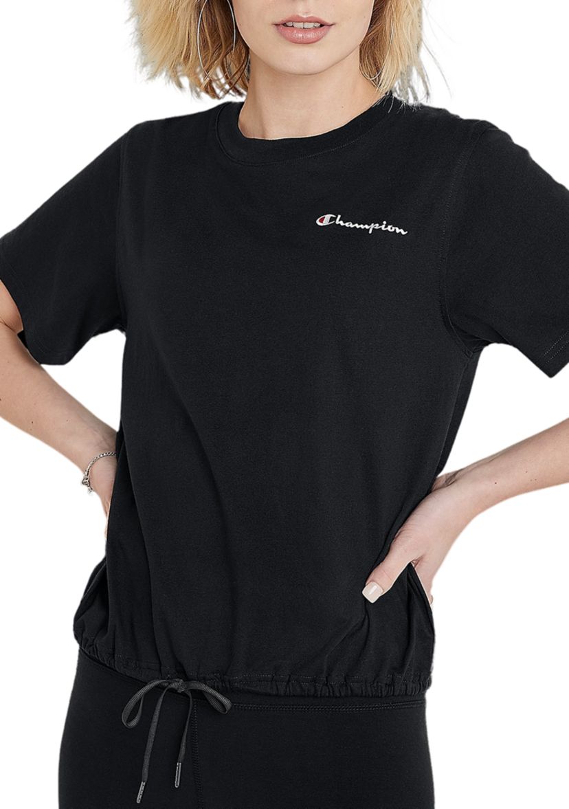 Short Sleeve Campus Drawstring Hem T-Shirt 