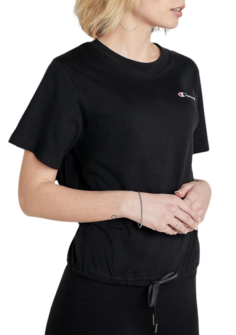 Short Sleeve Campus Drawstring Hem T-Shirt 