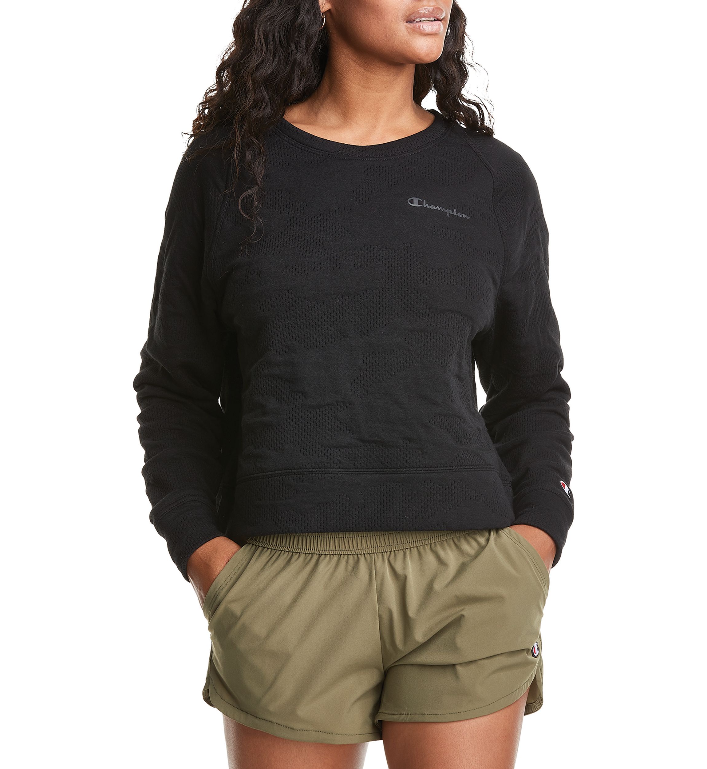 Womens Soft Touch Double Knit Camo Crew Sweatshirt