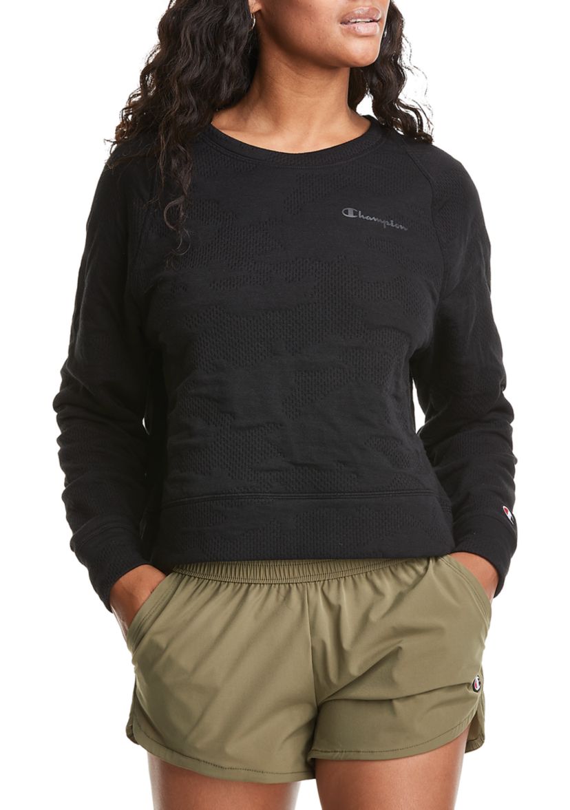Womens Soft Touch Double Knit Camo Crew Sweatshirt