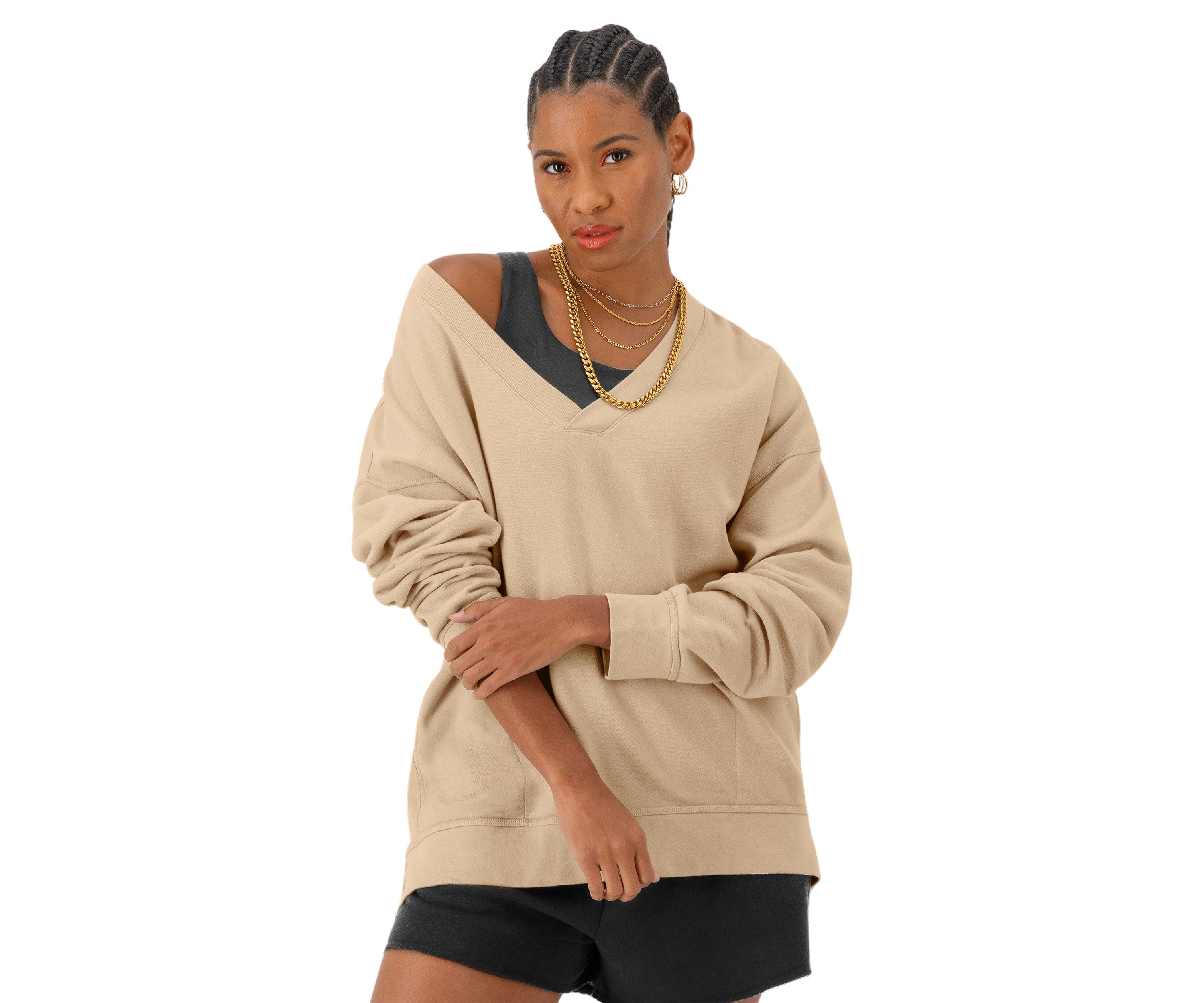Vintage Wash Oversized V-Neck Pullover Sweatshirt