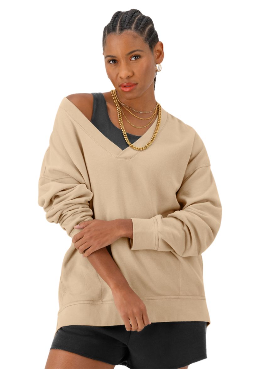 Vintage Wash Oversized V-Neck Pullover Sweatshirt