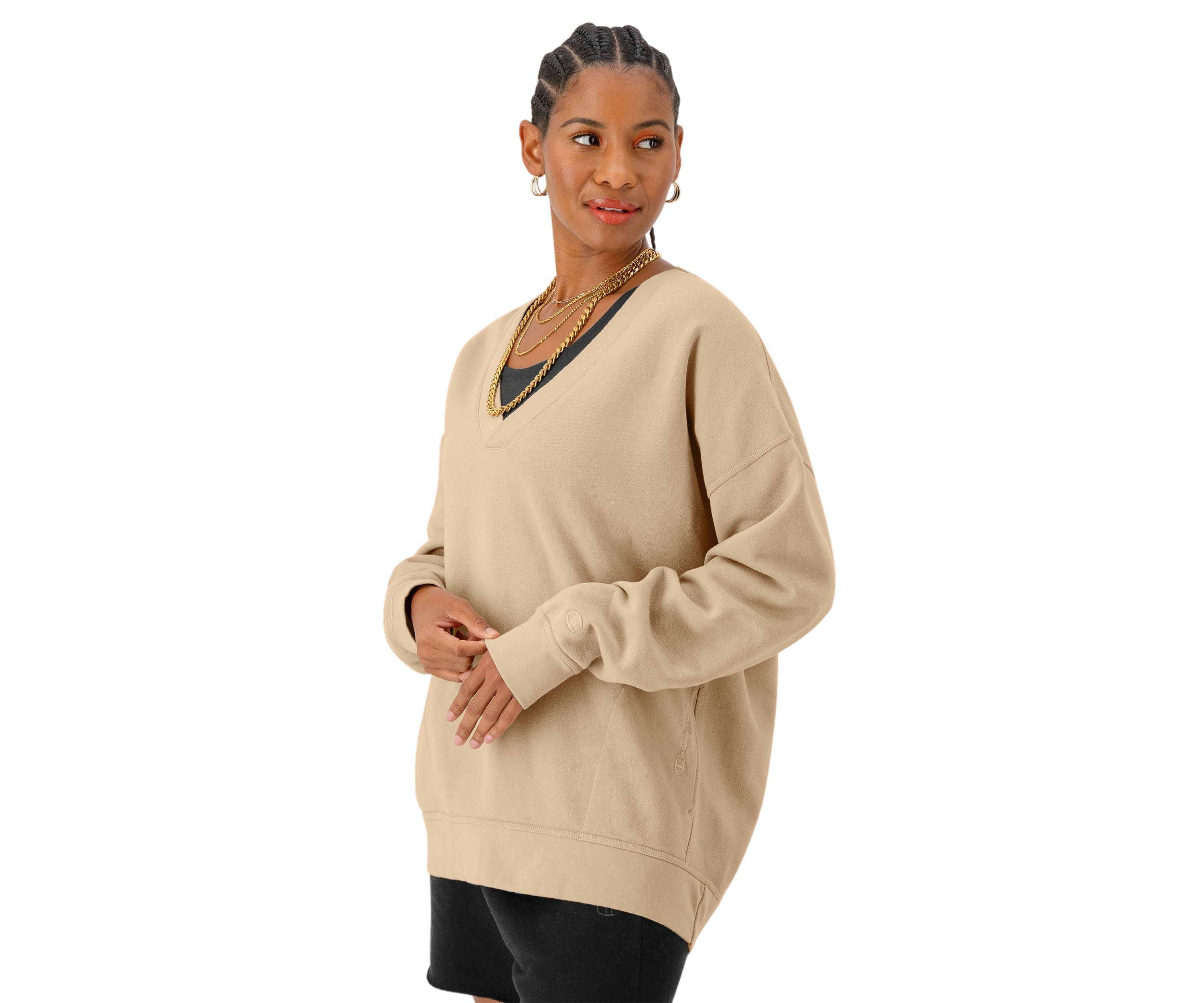 Vintage Wash Oversized V-Neck Pullover Sweatshirt