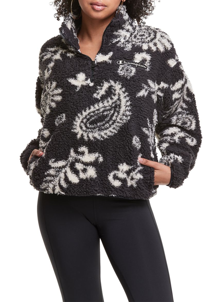 Cozy High Pile Quarter Zip Pullover - Print