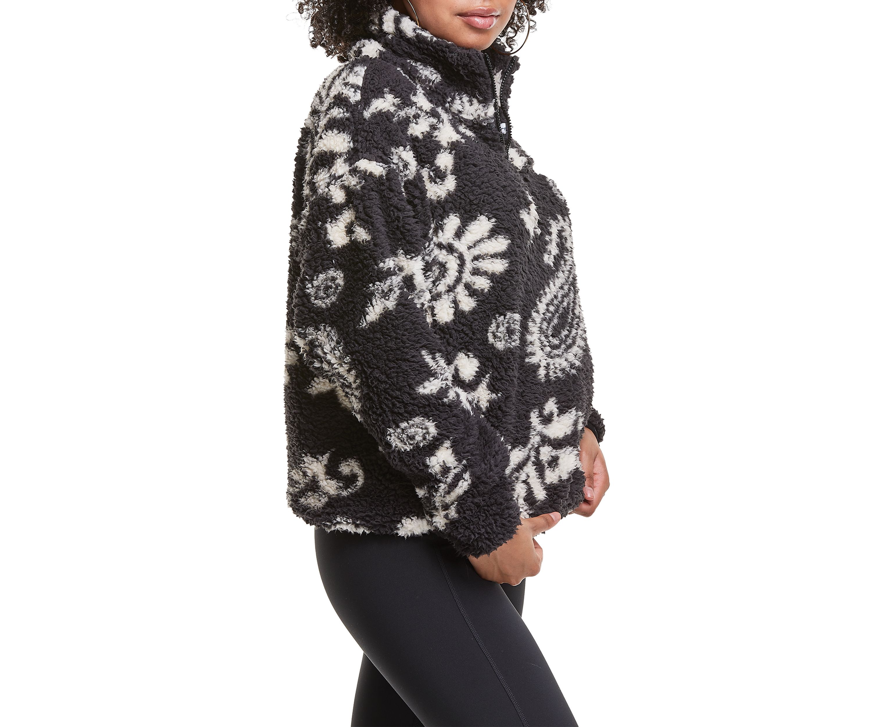 Cozy High Pile Quarter Zip Pullover - Print