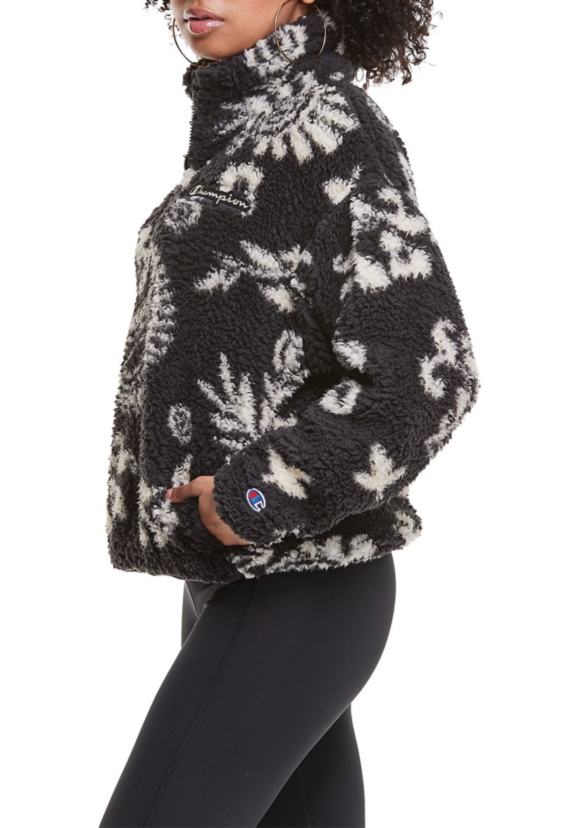 Cozy High Pile Quarter Zip Pullover - Print
