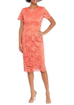 Short Sleeve Lace Scallop Edge Sheath Dress