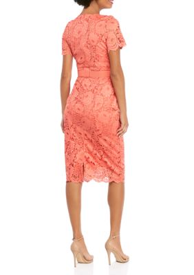 Short Sleeve Lace Scallop Edge Sheath Dress