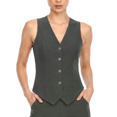 White Mark Women's Tailored Button Front Vest, XL