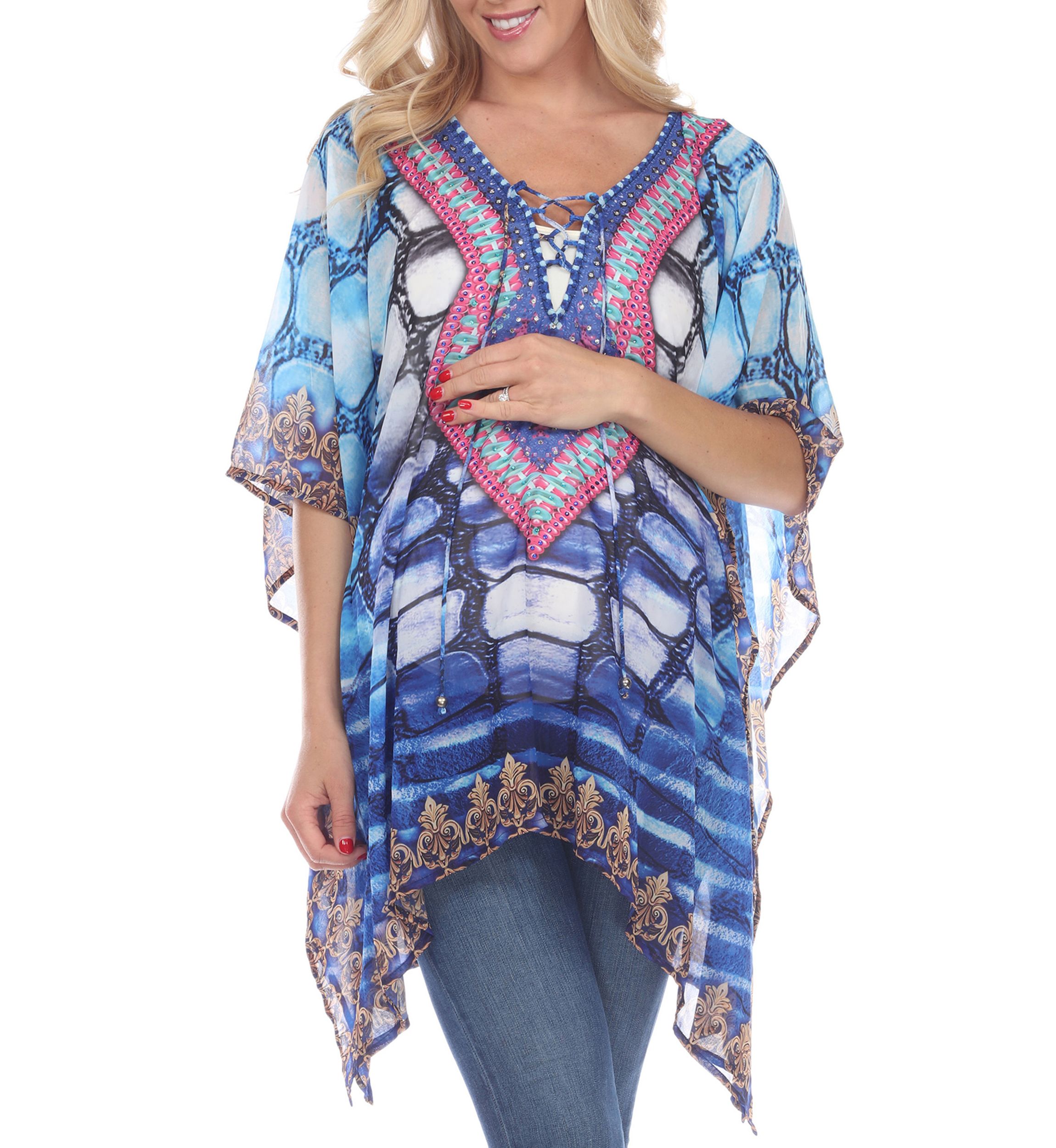 Maternity Plus Size Animal Print Caftan with Tie-up Neckline