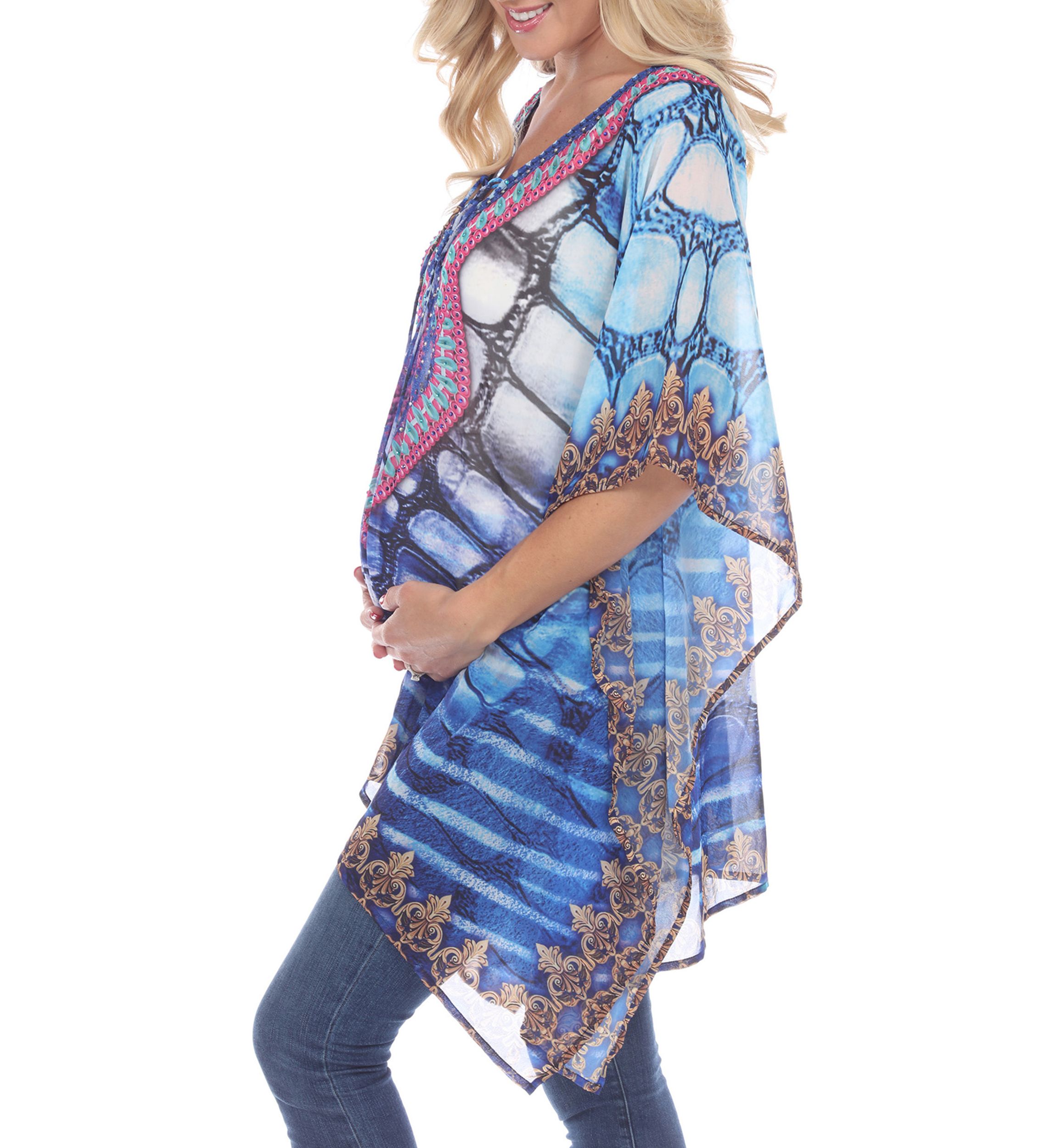 Maternity Plus Size Animal Print Caftan with Tie-up Neckline