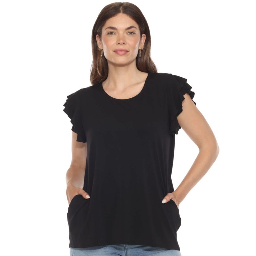 Womens Ruffle Sleeve Solid Top