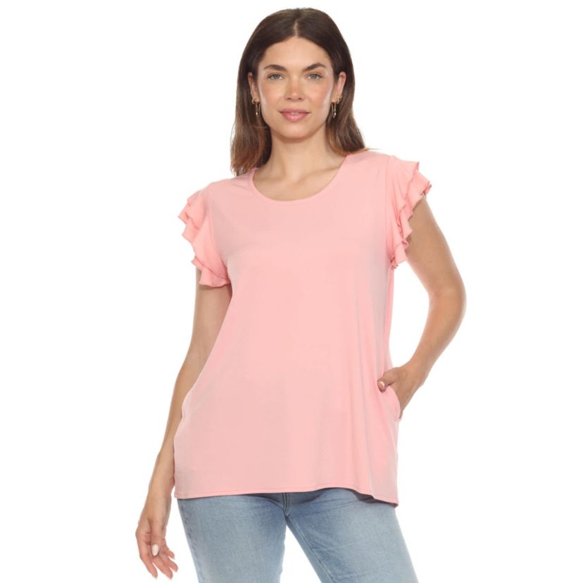 Womens Ruffle Sleeve Solid Top