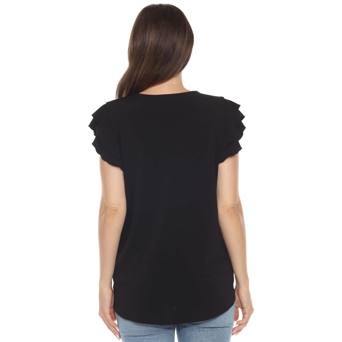 Womens Ruffle Sleeve Solid Top