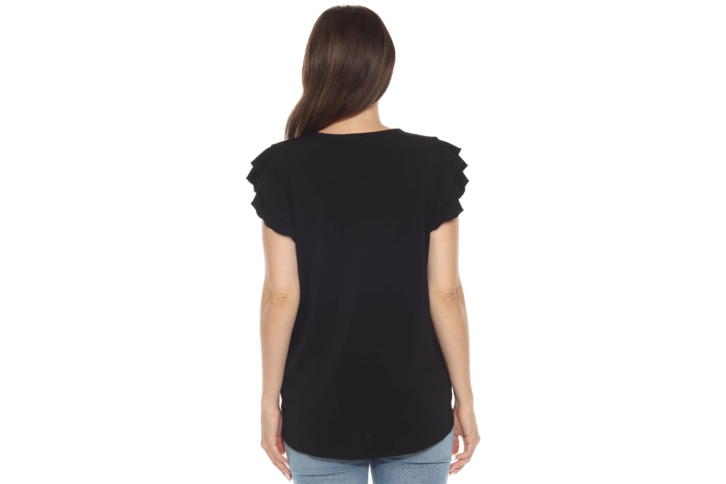 Womens Ruffle Sleeve Solid Top