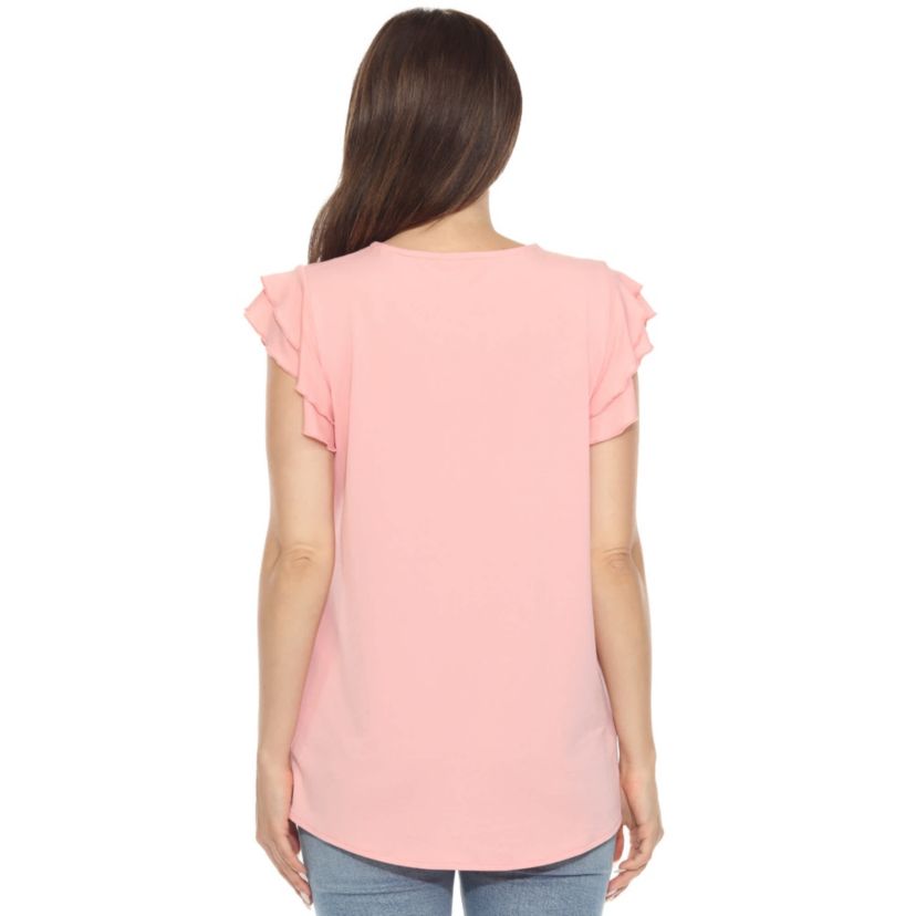 Womens Ruffle Sleeve Solid Top