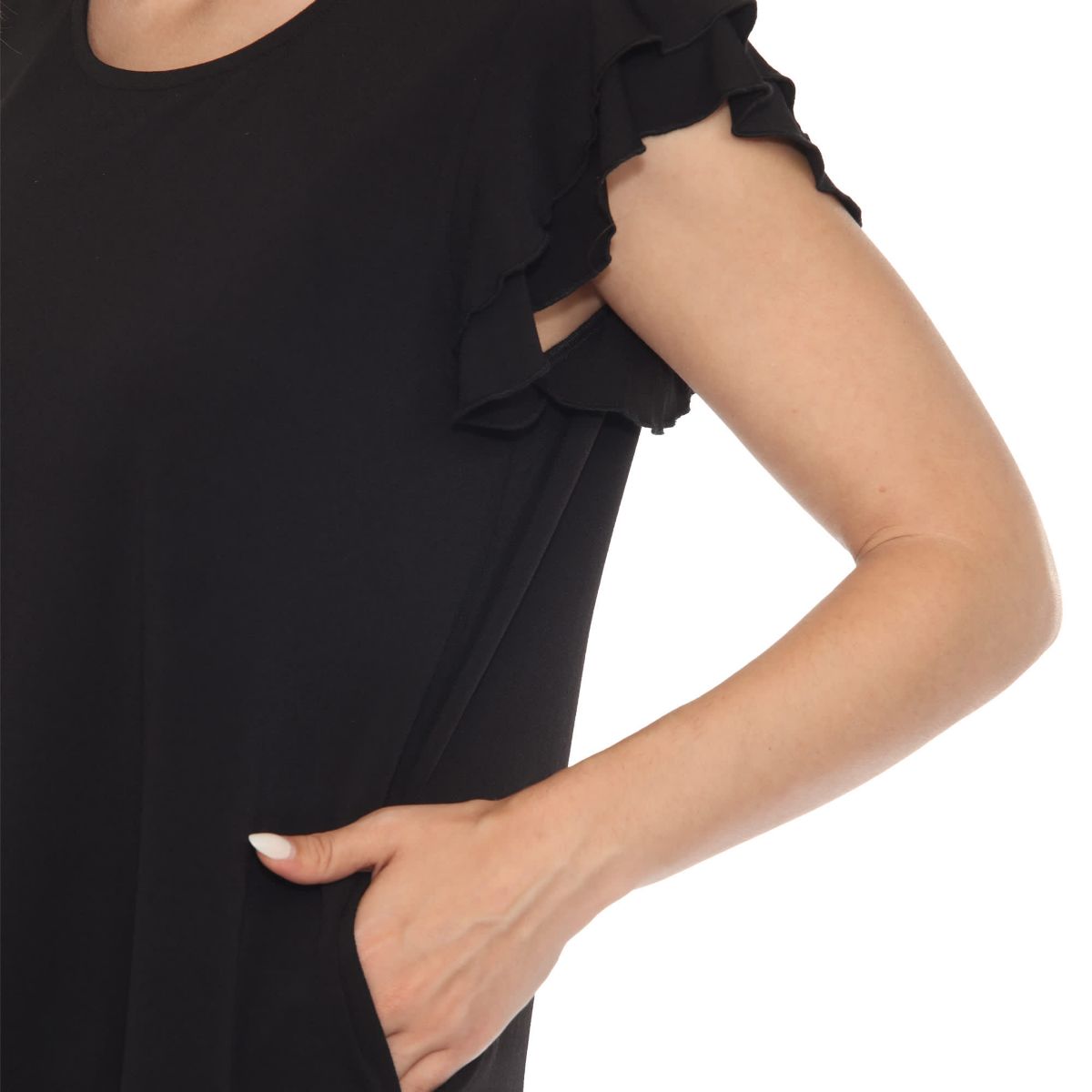Womens Ruffle Sleeve Solid Top