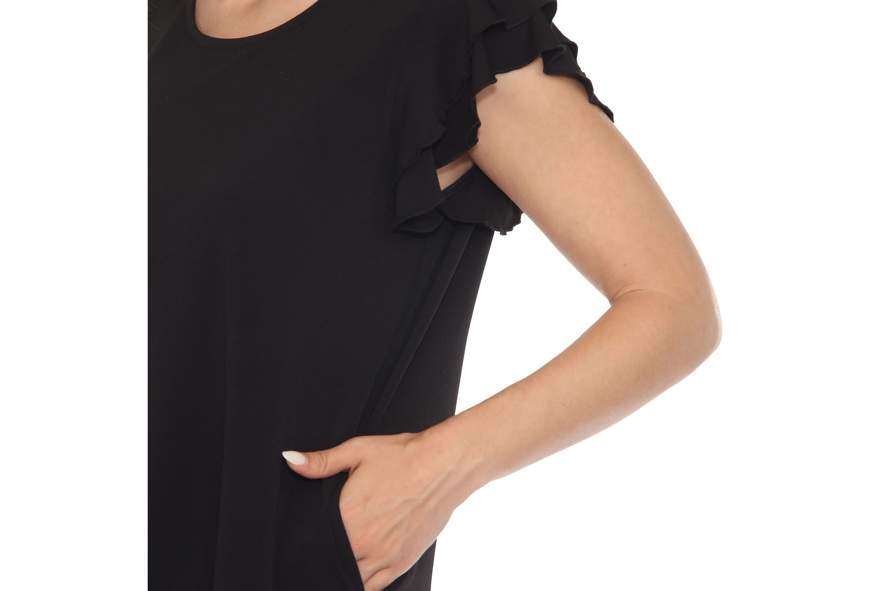 Womens Ruffle Sleeve Solid Top