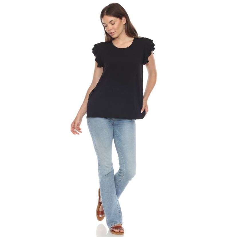 Womens Ruffle Sleeve Solid Top