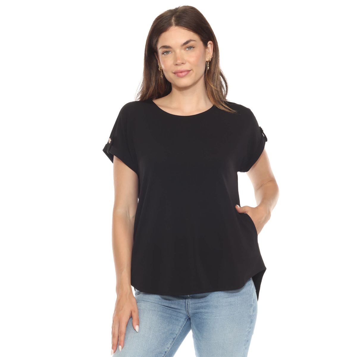 Womens Folded Short Sleeve Solid Top