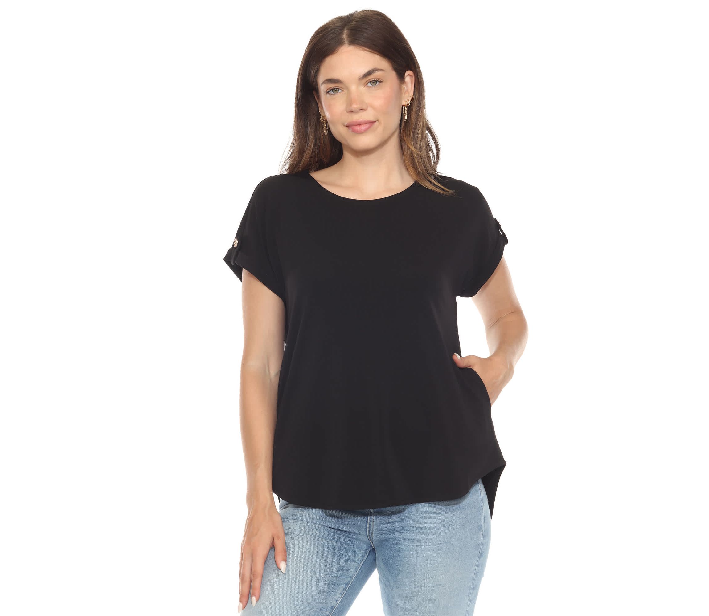 Womens Folded Short Sleeve Solid Top