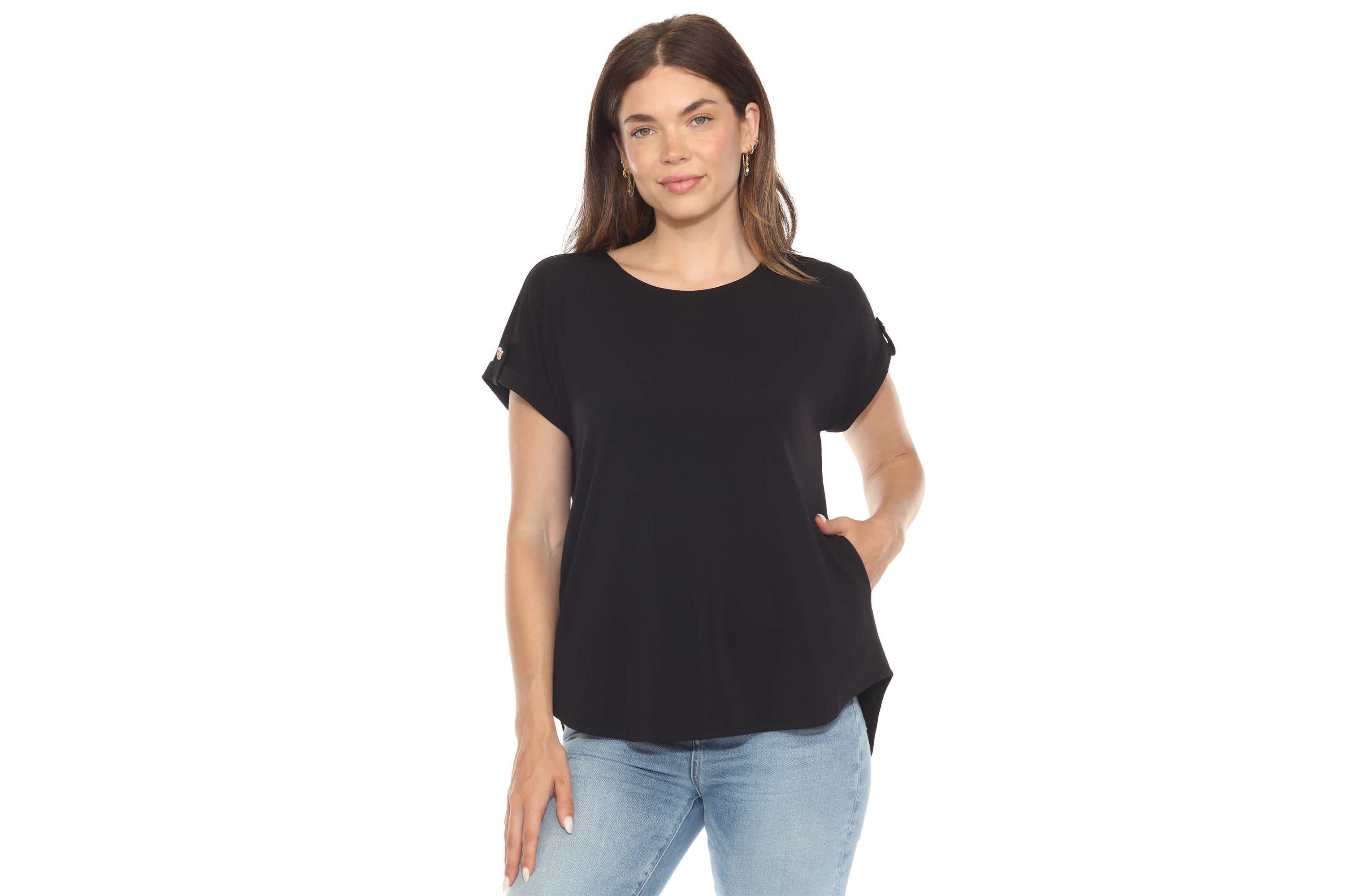 Womens Folded Short Sleeve Solid Top