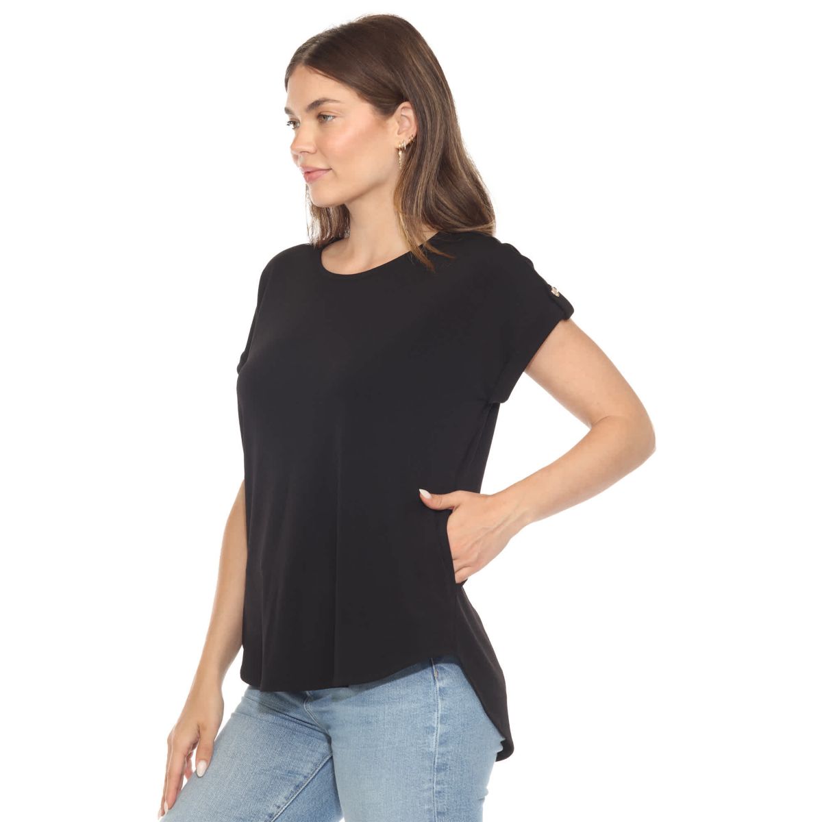 Womens Folded Short Sleeve Solid Top