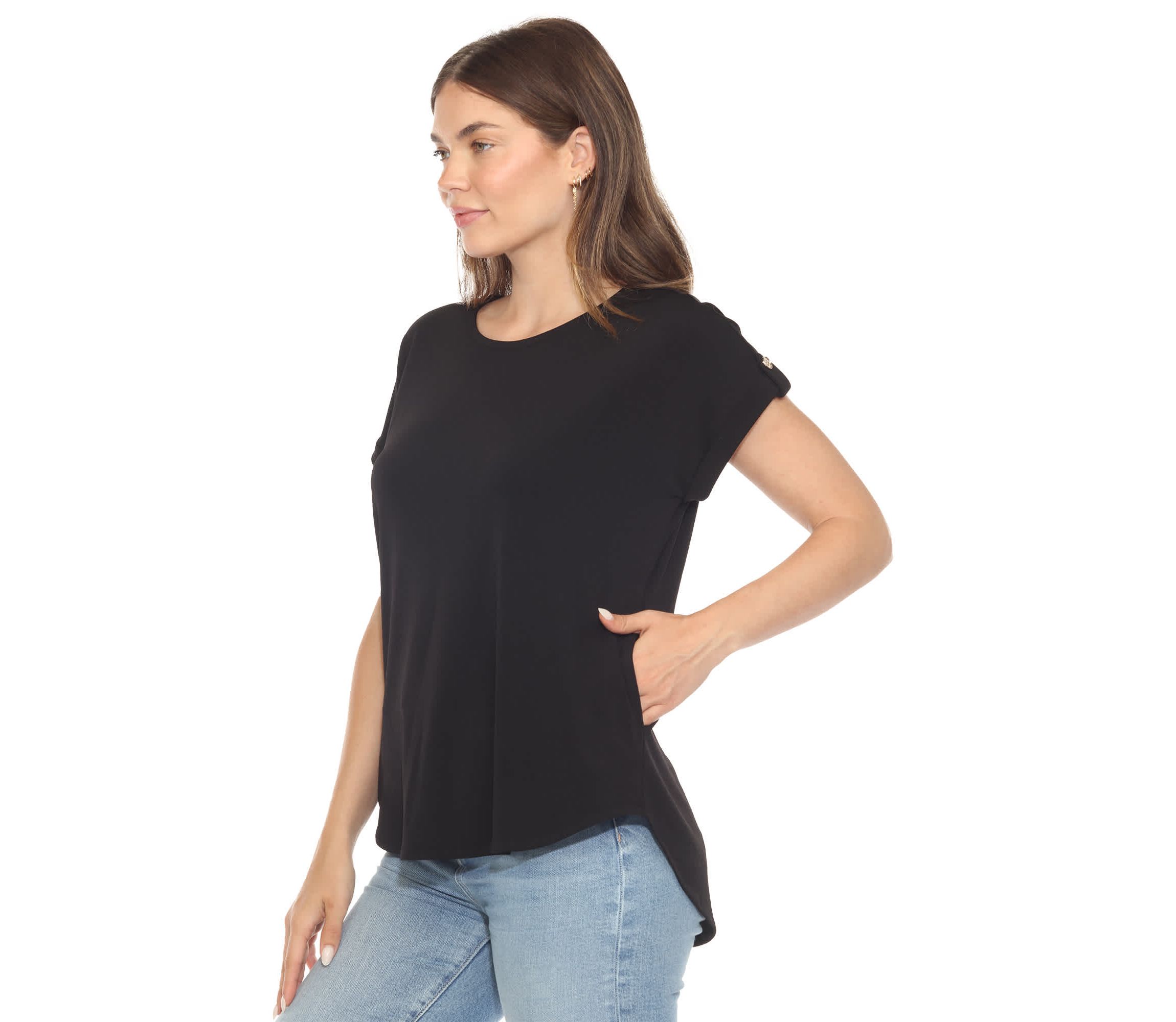 Womens Folded Short Sleeve Solid Top