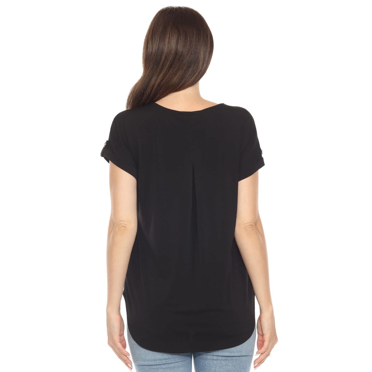 Womens Folded Short Sleeve Solid Top