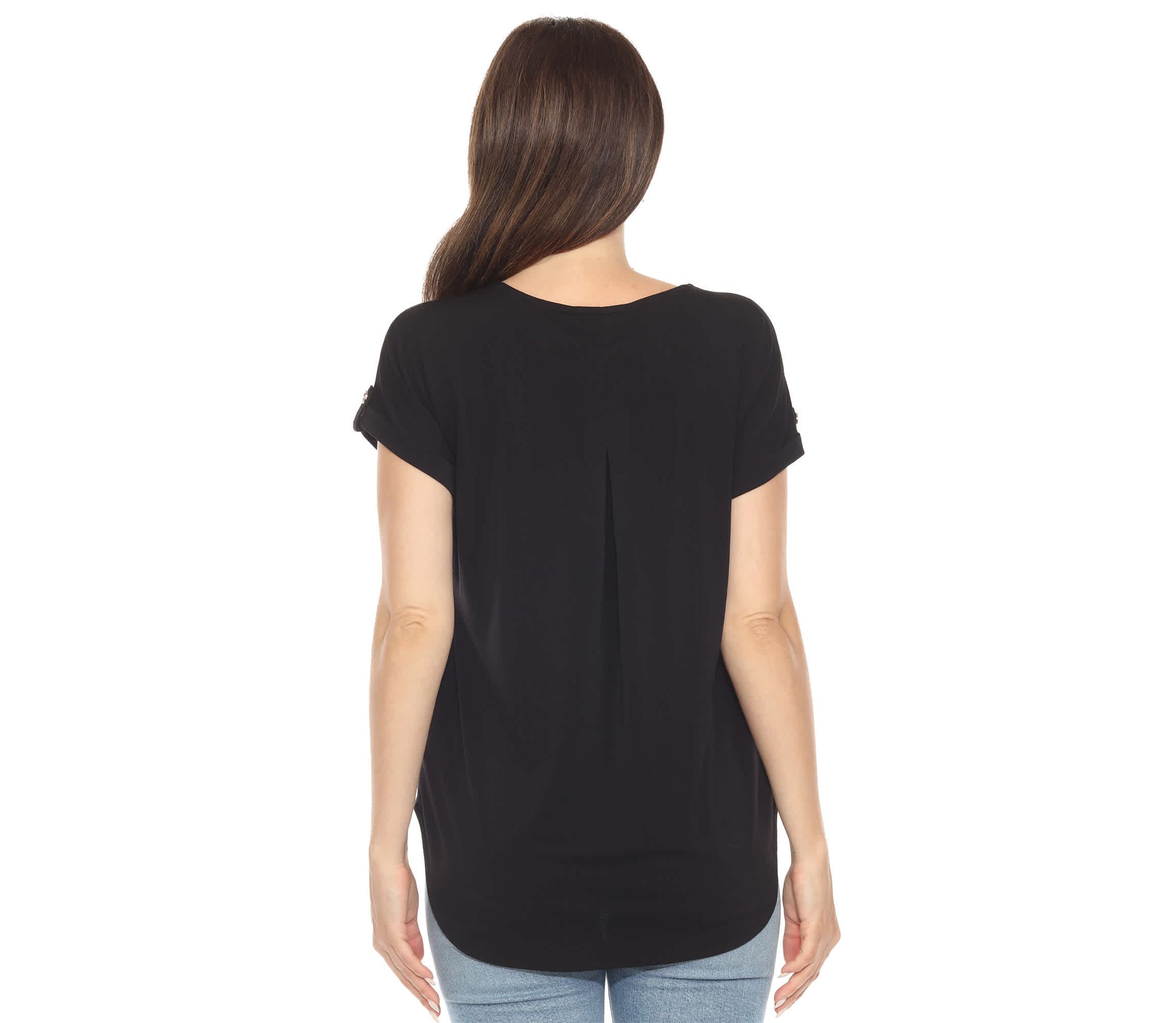Womens Folded Short Sleeve Solid Top
