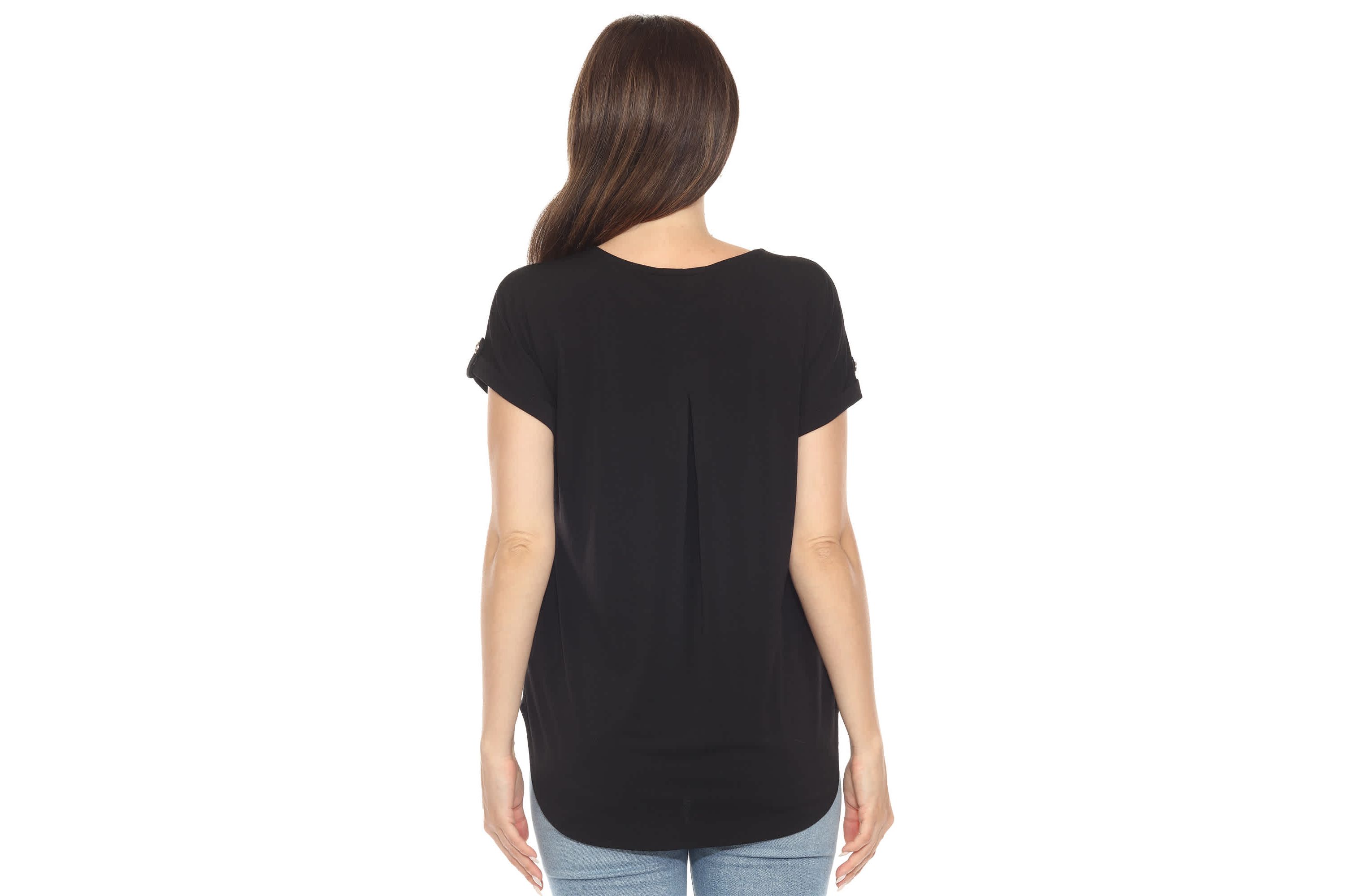 Womens Folded Short Sleeve Solid Top