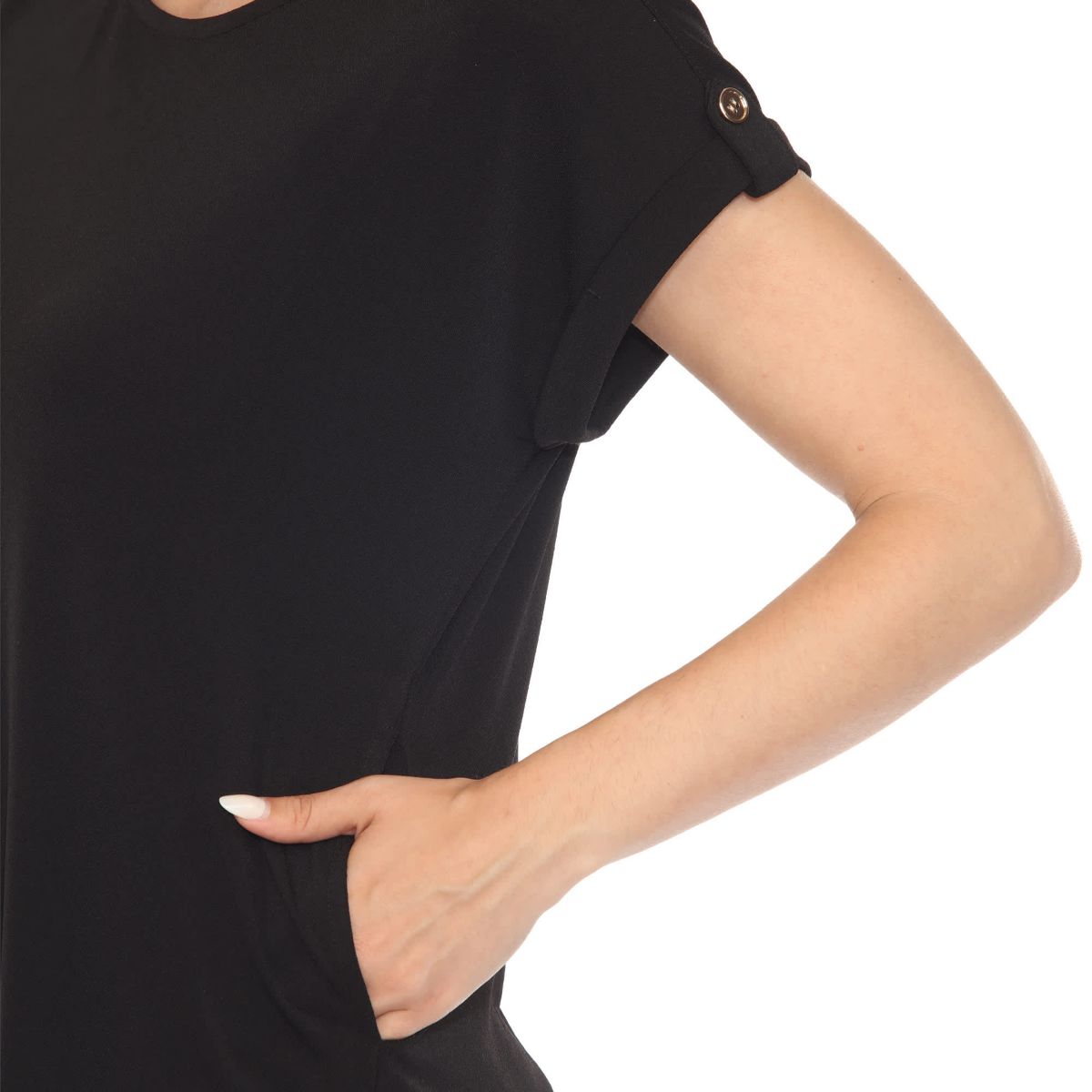 Womens Folded Short Sleeve Solid Top