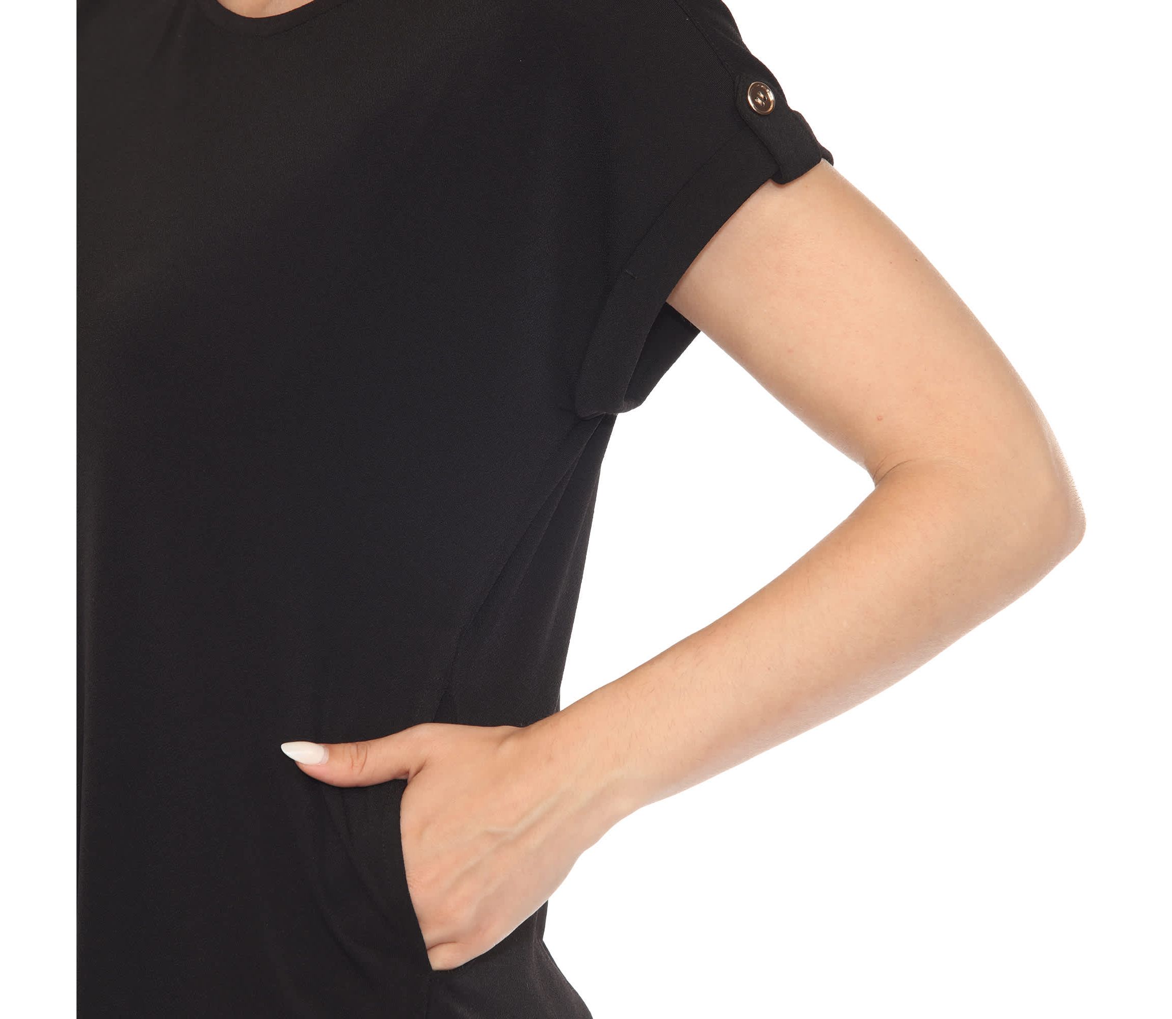Womens Folded Short Sleeve Solid Top