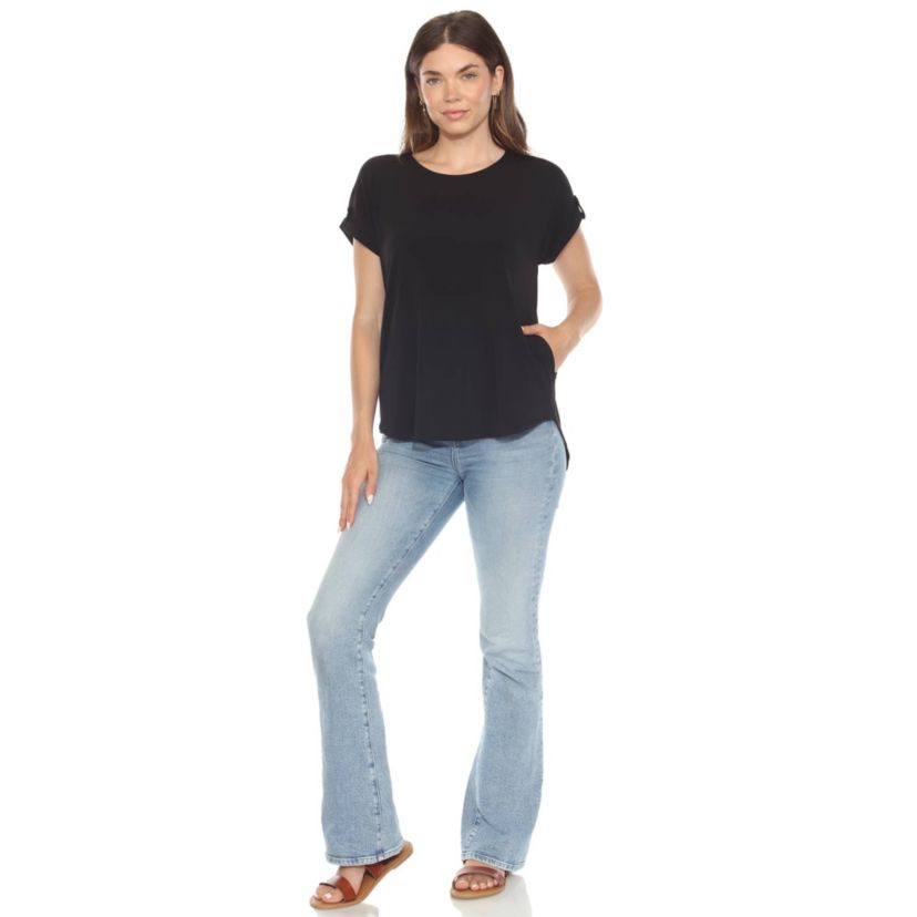 Womens Folded Short Sleeve Solid Top