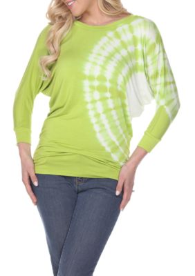 White Mark Women's Banded Dolman Sleeve Tie-Dye Top, Green, Medium