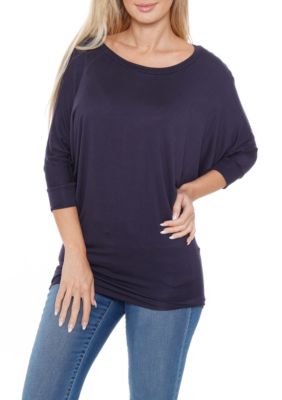 White Mark Women's Banded Dolman Sleeve Top, Navy Blue, XL