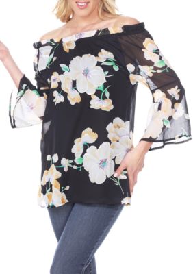 White Mark Women's Keola Bell Sleeve Tunic, Black, Medium