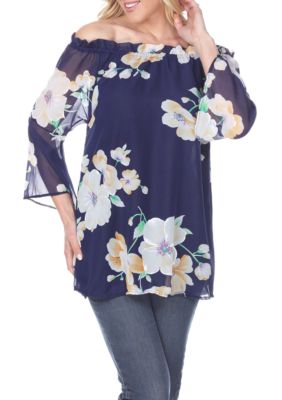 White Mark Women's Keola Bell Sleeve Tunic, Navy Blue, Small