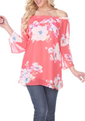 White Mark Women's Keola Bell Sleeve Tunic, Coral, Small