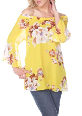 White Mark Women's Keola Bell Sleeve Tunic, Yellow, Small