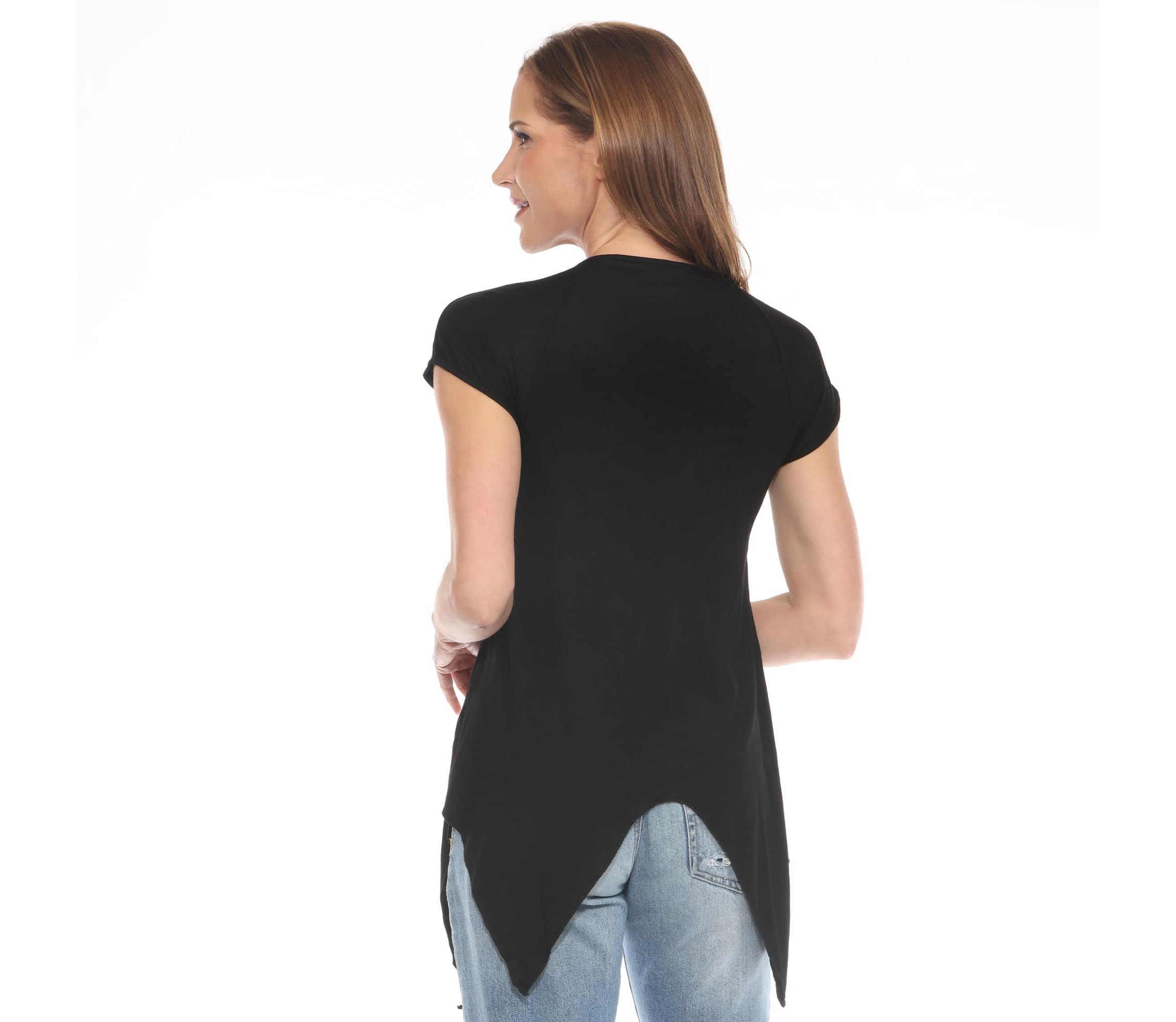 Womens Beaded Angled Hem Knit Top